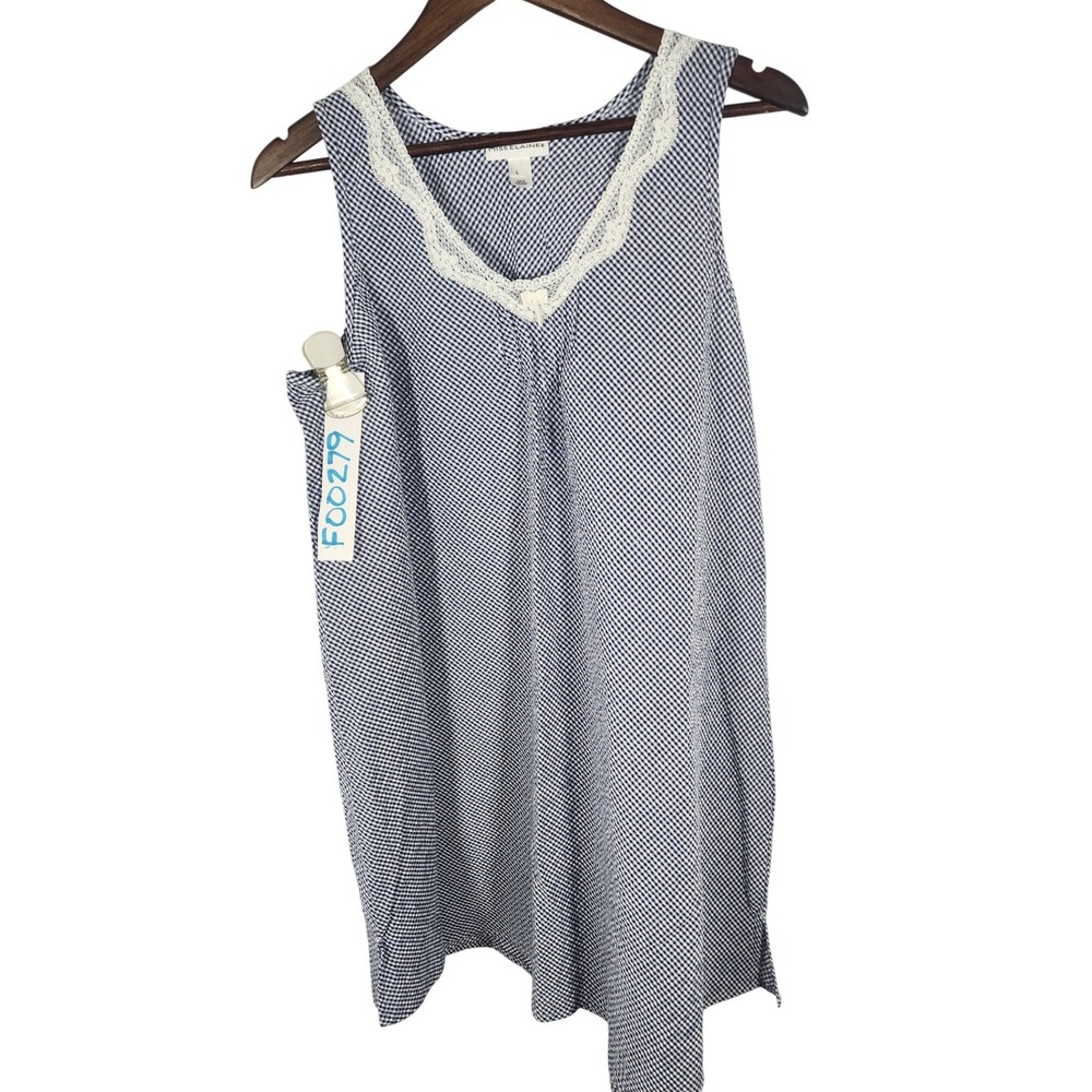 Miss Elaine Blue Gingham Seersucker Sleeveless V-Neck Nightgown Size Large